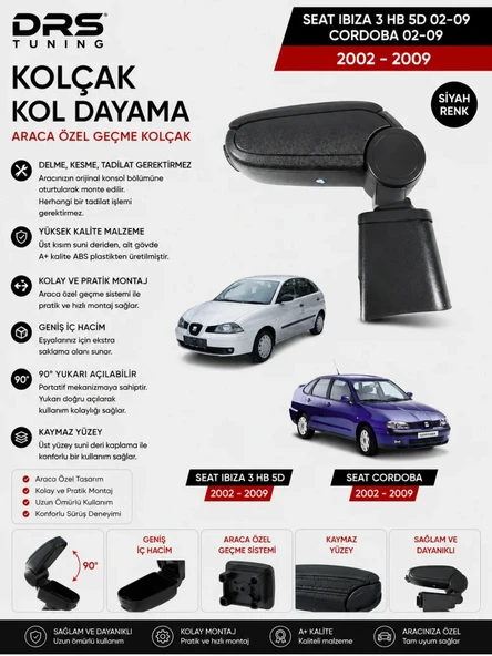 Seat İbiza / Cordoba 2002 -2009 Kolçak Kol Dayama Siyah ürün görseli 1