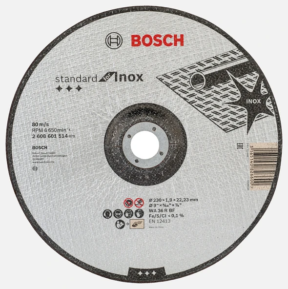 Bosch 230x1,9 mm Standard Seri Düz Inox (Paslanmaz Çelik) Kesme Diski (Taş) (5'li Paket) ürün görseli 1