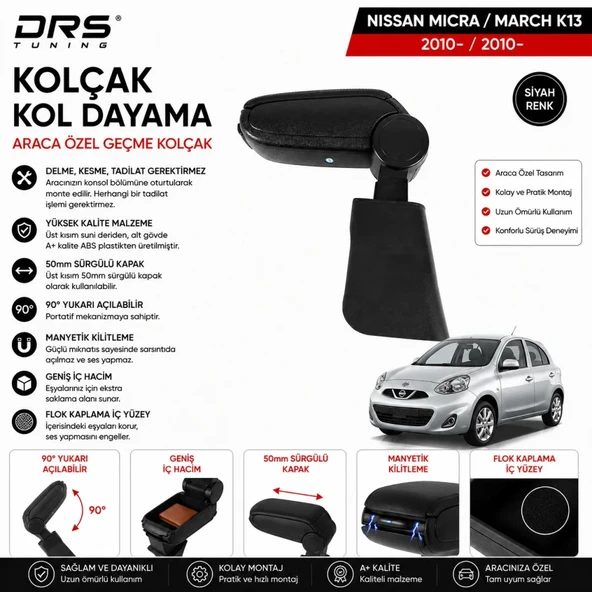 Nissan Micra 2010 - 2017 Kolçak Kol Dayama Siyah ürün görseli 1