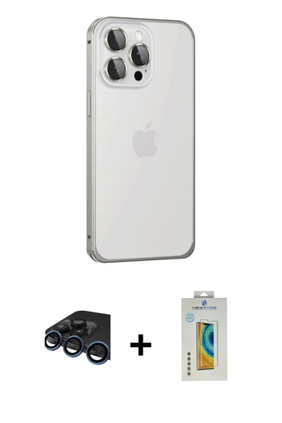 MARSİLYAN™- iPhone 15 Pro Kılıf Eksen Form Serisi - Siyah Polymer Nano Ekran Koruyucu + Raze Metal Kamera Lens - LT ürün görseli 1