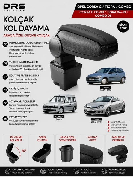 Opel Corsa C / Combo C 2000 - 2008 Kolçak Kol Dayama Siyah ürün görseli 1