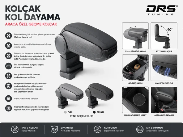 Fiat 500 / 500C 2016 - Kolçak Kol Dayama Siyah ürün görseli 1