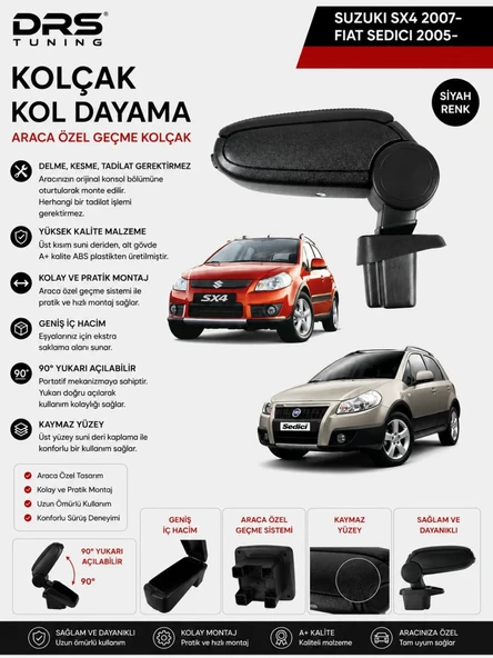 Suzuki SX4 2007 - 2013 / Fiat Sedici 2005 - 2013 Kolçak Kol Dayama Siyah ürün görseli 1