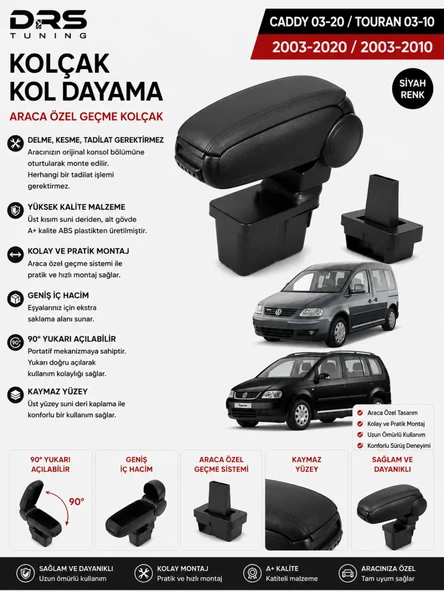 Volkswagen Caddy 2003 - 2020 / Touran 2003 - 2015 Kolçak Kol Dayama Siyah ürün görseli 1