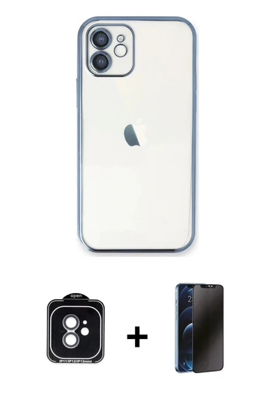 MARSİLYAN™- iPhone 11 Kılıf Vadi Minimal - Siyah 3D Antistatik Hayalet Cam Ekran Koruyucu + PVD Metal Kamera Lens - YL ürün görseli 1