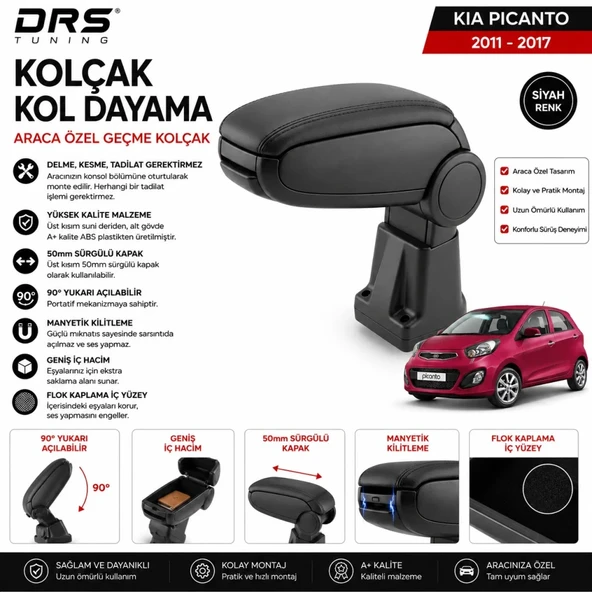 Kia Picanto 2011 - 2017 Kolçak Kol Dayama Siyah ürün görseli 1
