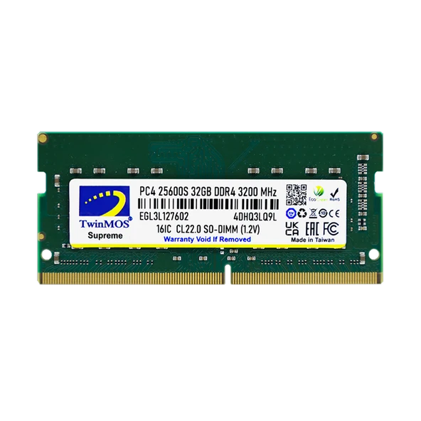 TwinMOS MDD432GB3200N, 32GB, DDR4, 3200MHz, 1.2V Notebook Ram ürün görseli 1