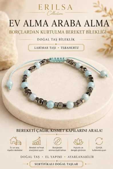 Sertifikalı Ev Alma Araba Alma Borçlardan Kurtulma Bereket Bilekliği Larimar Taşı Terahertz ürün görseli 1