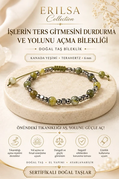 Sertifikalı İşlerin Ters Gitmesini Durdurma ve Yolunu Açma Bilekliği Kanada Yeşimi Terahertz 6 mm ürün görseli 1