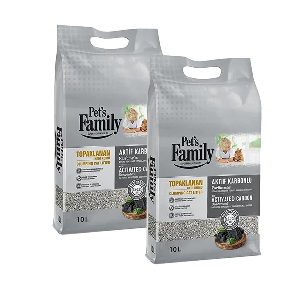 Pet's Family Aktif Karbonlu Topaklanan Kedi Kumu 10 LT x 2 Adet ürün görseli 1