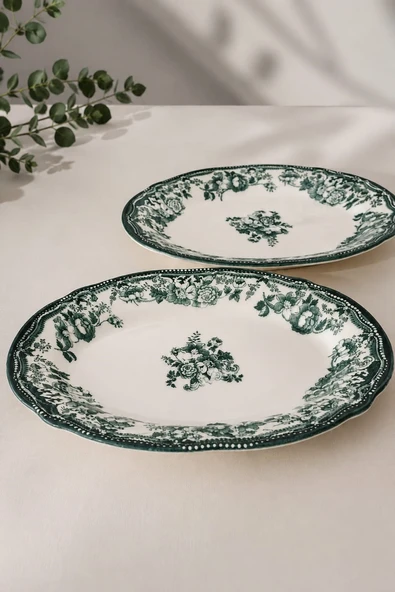 Porser Porselen Velour Green Fulya Kayık Tabak Seti 26cm 2 Parça ürün görseli 1