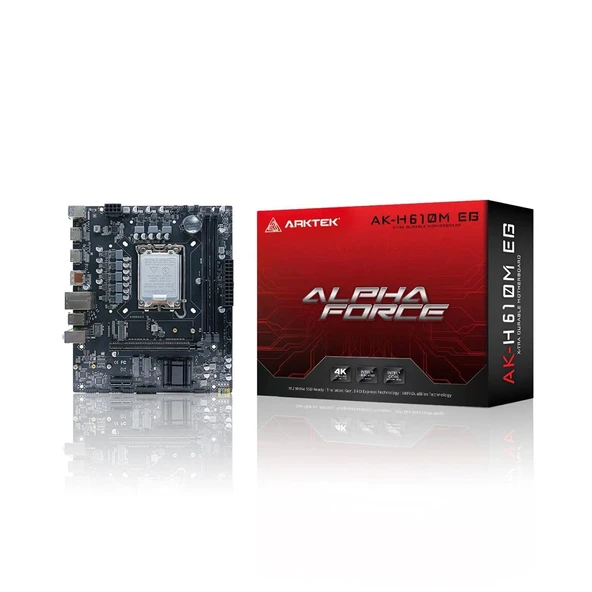 ARKTEK ALPHA FORCE, AK-H610M EG VS, 2xDDR4, M.2, 2x HDMI, DP, 12-13.14.Nesil, LGA1700 Soket, Anakart ürün görseli 1