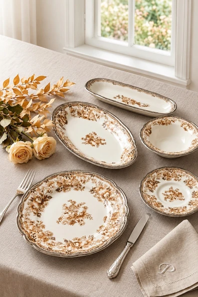 Porser Porselen Velour Brown Fulya Kahvaltı Seti 6 Kişilik 20 Parça ürün görseli 1