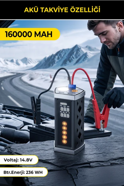 Joyplus Akü Takviye ve Hava Kompresörü 16000 mAh Led Ekran Powerbank ürün görseli 1