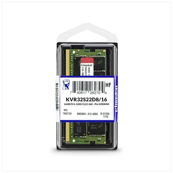 KINGSTON KVR32S22D8/16, 16Gb, 3200Mhz, DDR4, Sodimm Notebook RAM, 1,2V, CL22 (KUTULU) ürün görseli 1