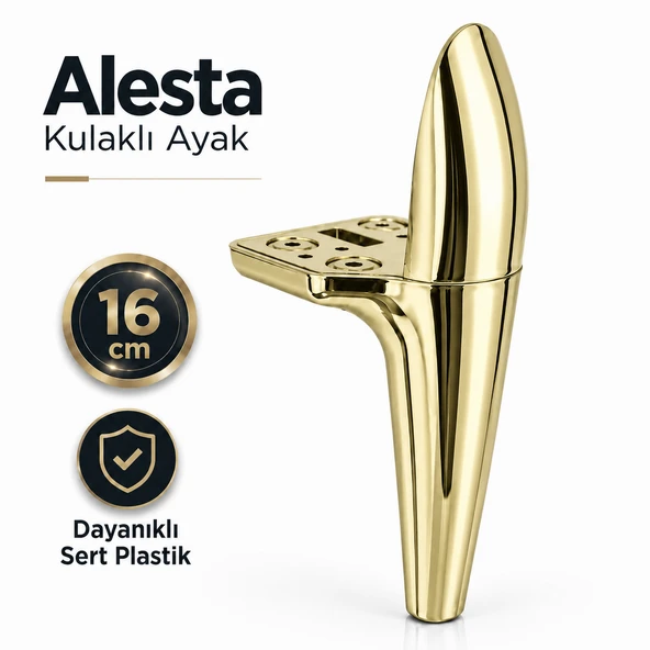 Alesta 16 Cm Kulaklı Altın Kaplama Sert Plastik Sehpa Ayağı Mobilya Kanepe Koltuk Ayağı Ayak ürün görseli 1