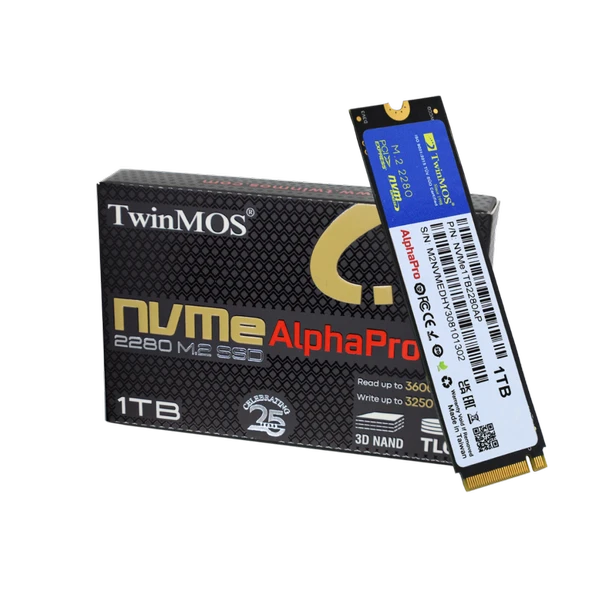 TwinMOS NVMe1TB2280AP, AlphaPro, 1TB, 3600-3250Mb/s, Gen3, NVMe PCIe M.2 2280, SSD, TLC, 3DNAND ürün görseli 1