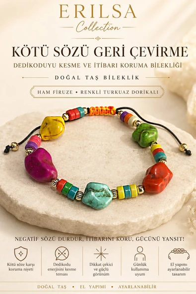 Sertifikalı Kötü Sözü Geri Çevirme Dedikoduyu Kesme İtibarı Koruma Bilekliği Ham Firuze Dorika ürün görseli 1