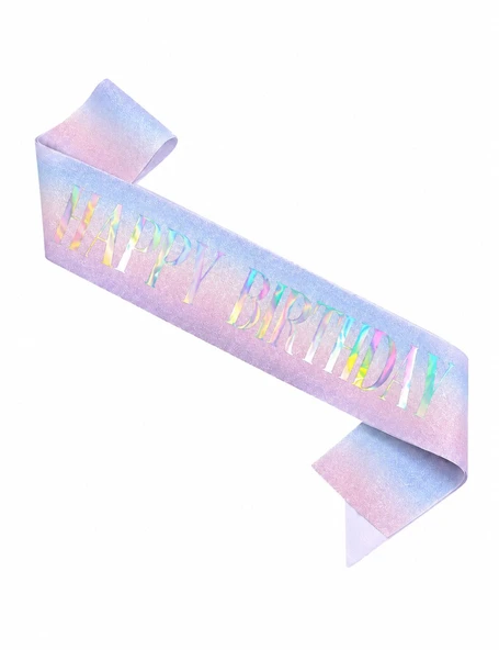 Happy Bırthday  Varak Simli Geçişli Saten Kuşak ürün görseli 1