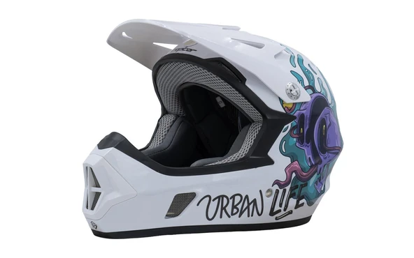 RAPTOR GRAVITY Varsity Chaos Full Face FreeRide Bisiklet Motosiklet Kaskı Large Beden Beyaz Mor ürün görseli 1
