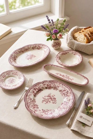 Porser Porselen Velour Maroon Fulya Kahvaltı Seti 6 Kişilik 20 Parça ürün görseli 1