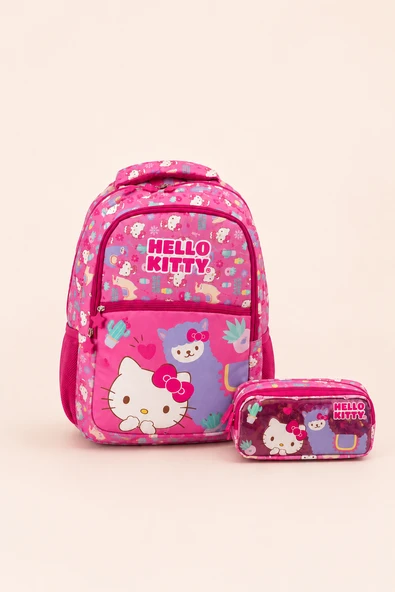 Hello Kitty Lisanslı Kız Çocuk Okul Çanta Seti Okul Sırt Çantası Kalemlik İlkokul Pembe ürün görseli 1