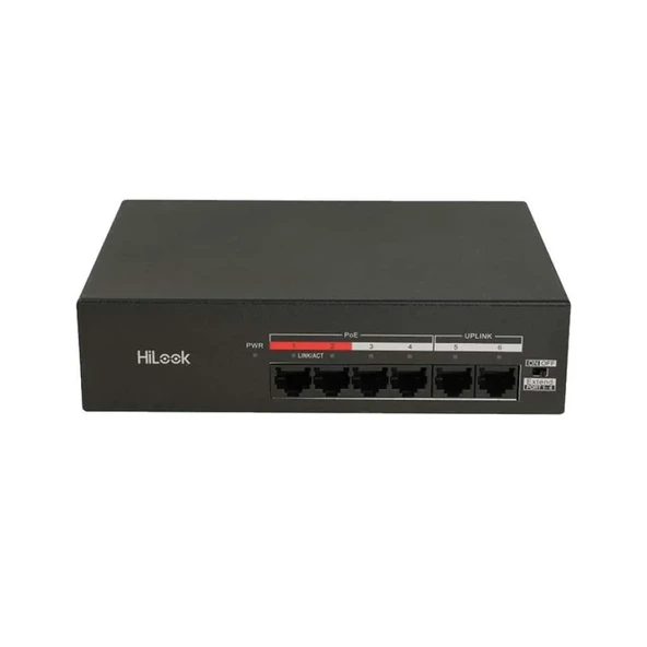 HILOOK NS-0106MP-35(B), 4 Port, Megabit, PoE 35W, 2 Port Megabit Uplink, Yönetilemez, Masaüstü Switch ürün görseli 1