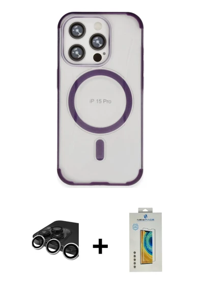 MARSİLYAN™- iPhone 15 Pro Kılıf Eksen Klasik Koleksiyonu - Siyah Polymer Nano Ekran Koruyucu + Raze Metal Kamera Lens - ürün görseli 1