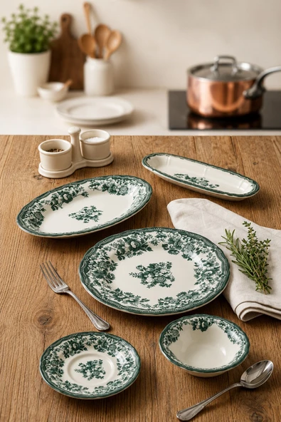 Porser Porselen Velour Green Fulya Kahvaltı Seti 6 Kişilik 20 Parça ürün görseli 1
