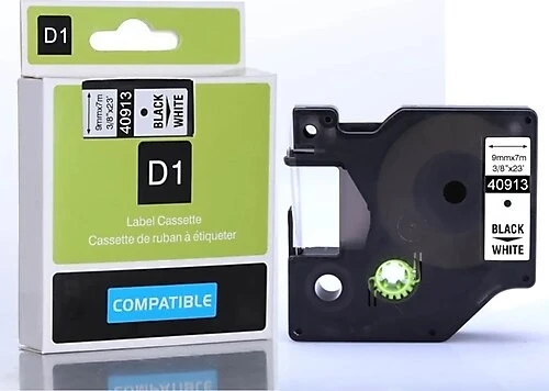 Dymo D1 40913 S0720680 9 mm x 7 mt Muadil Beyaz Etikete Siyah Yazı Şerit Etiket Kaseti ürün görseli 1