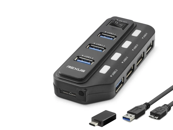 Usb Type-c 3.2 Gen1 Anahtarlı Hub 7 Port 5 Gbps Siyah U332 ürün görseli 1