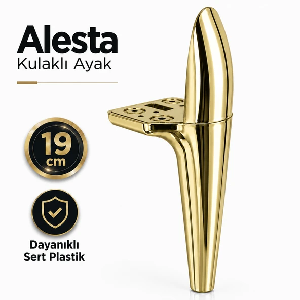 Alesta 19 Cm Kulaklı Altın Kaplama Sert Plastik Sehpa Ayağı Mobilya Kanepe Koltuk Ayağı Ayak ürün görseli 1