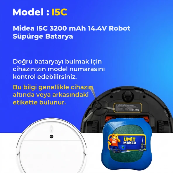 Midea I5C 3200 mAh 14.4V Robot Süpürge Batarya - Resim 2