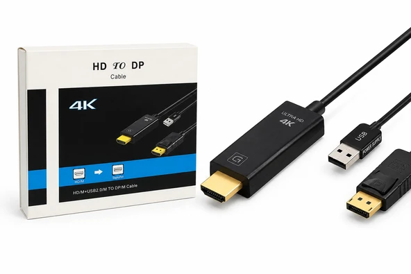 Hdmı Usb To Displayport Aktif Dönüştürücü Kablo 4K 60Hz 26 Cm HDX7901 ürün görseli 1