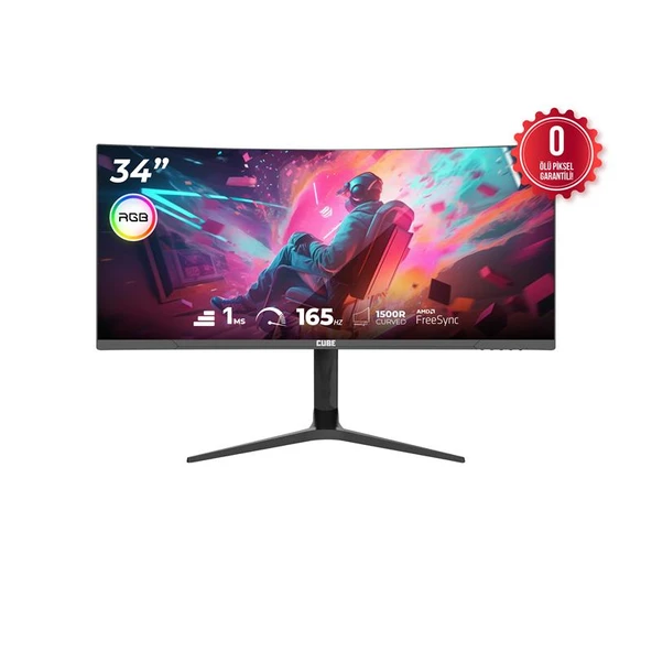 34 CUBE PA-34V165C VA 1MS 165HZ HDMI DP TYPE-C USB 2K WQHD 3440X1440 FREESYNC CURVED YUKSEKLIK AYARI VESA RGB SIYAH GAMI ürün görseli 1