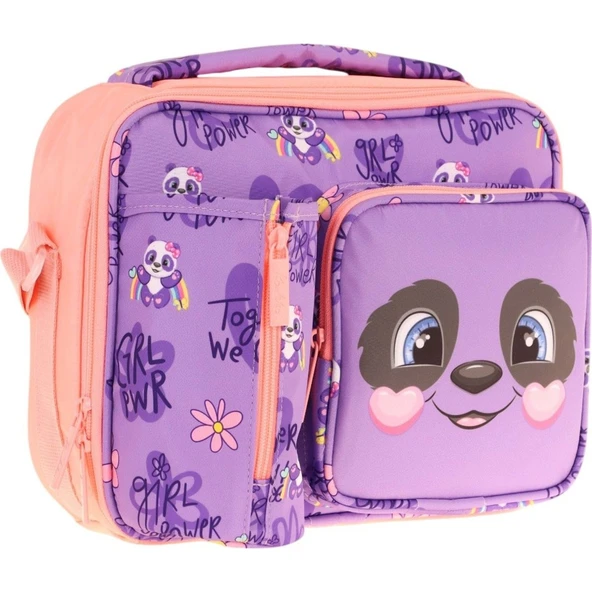 Kaukko Kız Çocuk, Mor Somon, Panda Desenli Isı Yalıtımlı Üç Bölmeli (Matara Cepli) Okul Beslenme Çantası L7233 ürün görseli 1