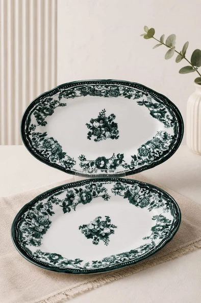 Porser Porselen Velour Green Fulya Kayık Tabak 22cm 2 Parça ürün görseli 1
