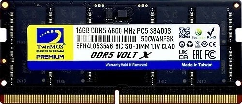 16GB TwinMOS DDR5 4800MHz CL40 (TMD516GB4800S40) Notebook Ram ürün görseli 1
