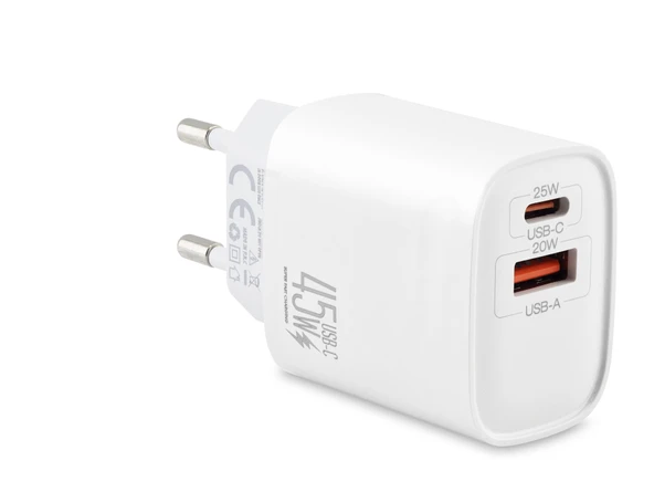 Usb Type-c Çift Çıkışlı Hızlı Şarj Adaptörü 45W Beyaz ND1013 ürün görseli 1