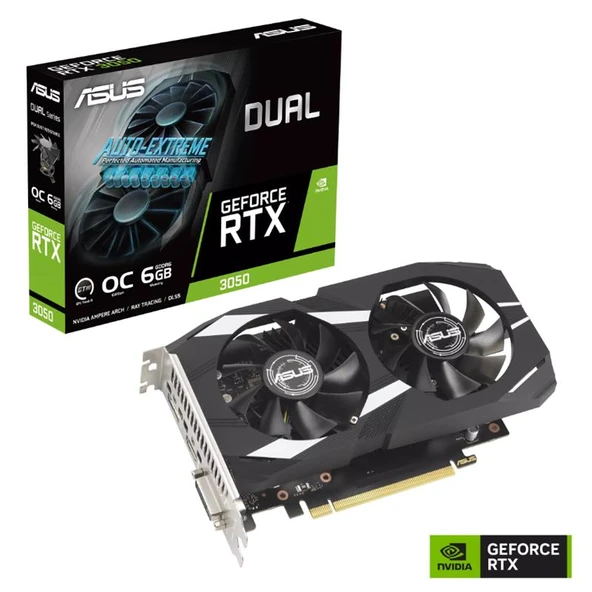 ASUS GEFORCE DUAL-RTX3050-O6G 6GB GDDR6 96BIT 1XHDMI 1XDP 1XDVI EKRAN KARTI ürün görseli 1
