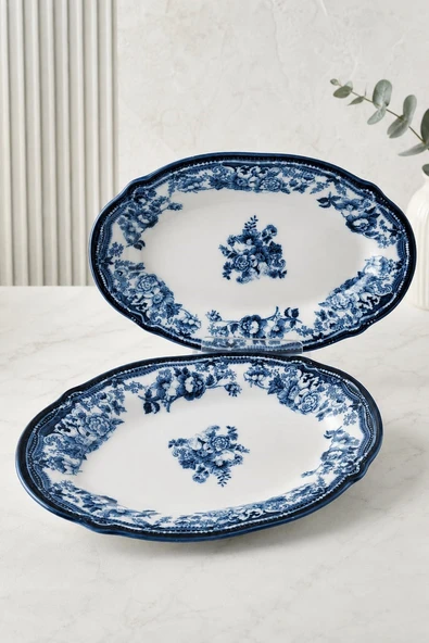 Porser Porselen Velour Navy Fulya Kayık Tabak Seti 22cm 2 Parça ürün görseli 1