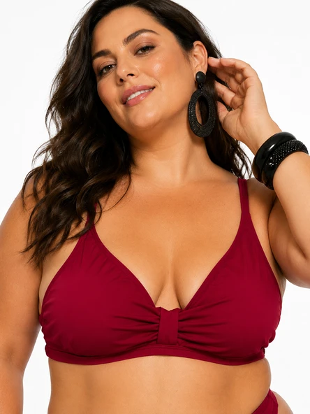 Büyük Beden Luplu Toparlayıcı Sabit Pedli Ayarlanabilir Askılı Kadın Bikini Üstü ürün görseli 1