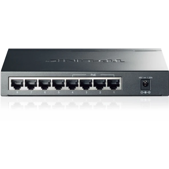 TP-LINK TL-SG1008P, 8 Port, GigaBit, 4 Port PoE, 55W, Yönetilemez, Metal Kasa, Masaüstü Switch ürün görseli 1