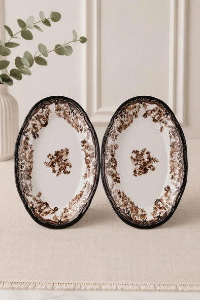 Porser Porselen Velour Brown Fulya Kayık Tabak Seti 22cm 2 Parça ürün görseli 1