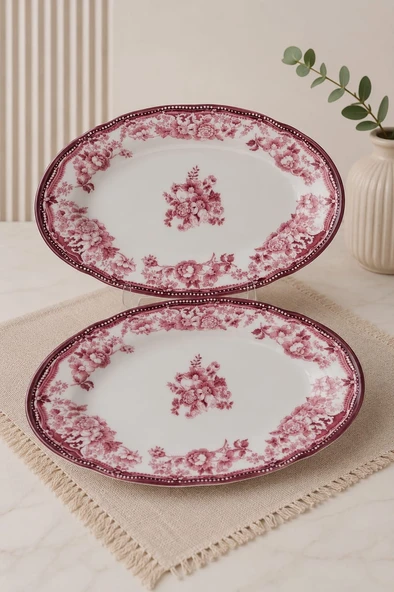 Porser Porselen Velour Maroon Fulya Kayık Tabak Seti 22cm 2 Parça ürün görseli 1