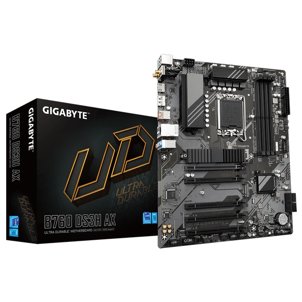 GIGABYTE B760 DS3H AX, rev.1.0, 4xDDR5, 2xM.2, DP, HDMI, Type-C, Wi-Fi 6E, Bluetooth v5.3, 12-13-14.Nesil, LGA1700 Soket, Anakart ürün görseli 1