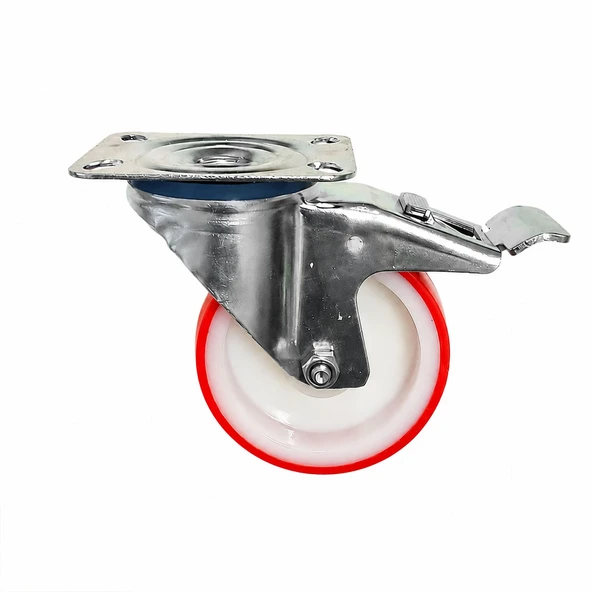 Poliamid Tablalı Dönerli Frenli Teker 1 Adet 100x32 mm Kırmızı Endüstriyel Mobilya Makine Tekerleği ürün görseli 1