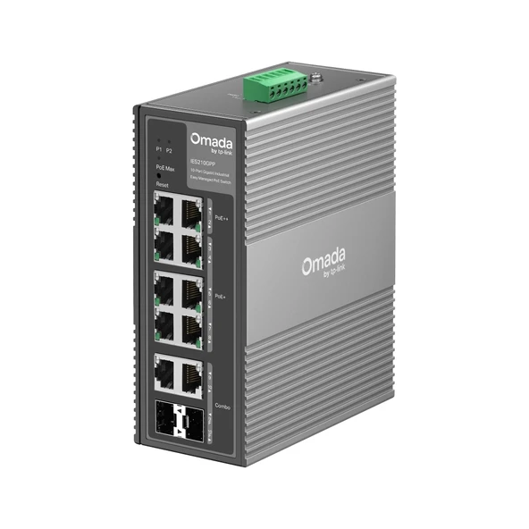 OMADA IES210GPP Industrial, 10 Port Gigabit, 6 Port Poe+, 2 Port Poe++, 2 Port Combo SFP, 240W, Yönetilebilir Endüstriyel Switch ürün görseli 1