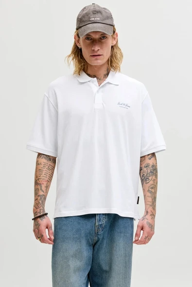 Jack&Jones 12288877 Yakali Erkek Tshirt - Beyaz ürün görseli 1