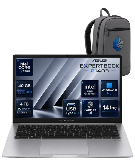 ASUS ExpertBook P1 P1403CVA Intel Core 7-240H 40 GB DDR5 4 TB SSD 14'' Full HD Windows 11 Pro Dizüstü Bilgisayar P1403CVA-C716512G0DRNP20 ürün görseli 1